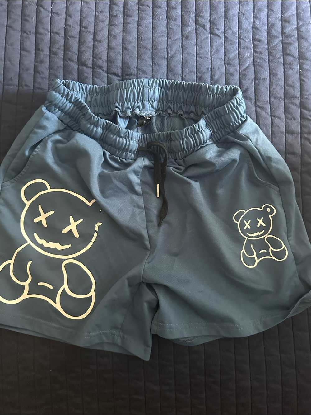 SHEIN Men’s Blue Graphic Bear Drawstring Shorts